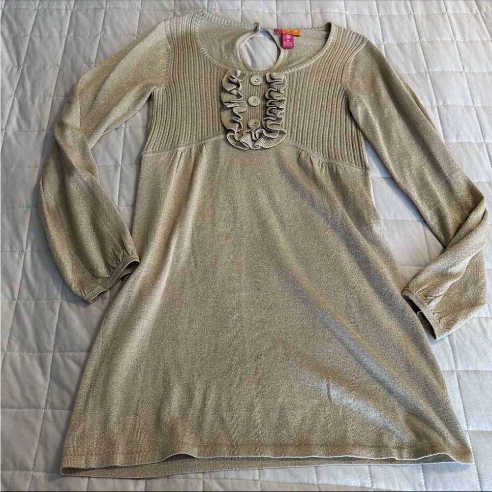 VTG Catch My Eye Y2K Babydoll Sweater Dress Gold Metallic Size M EUC